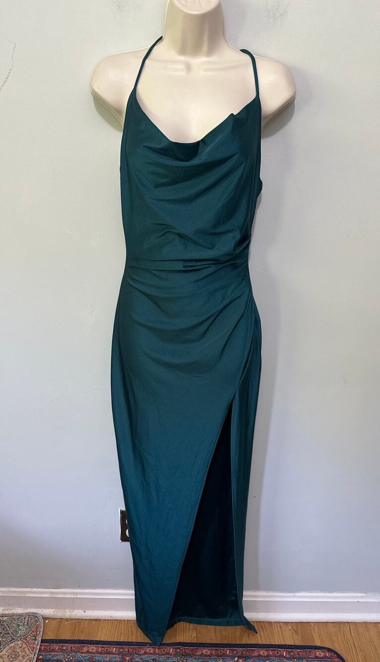 Vintage Windsor Slip Dress Medium Green Maxi Cowl Neck Strappy Indie Sleaze